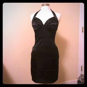 Black Satin Halter Dress